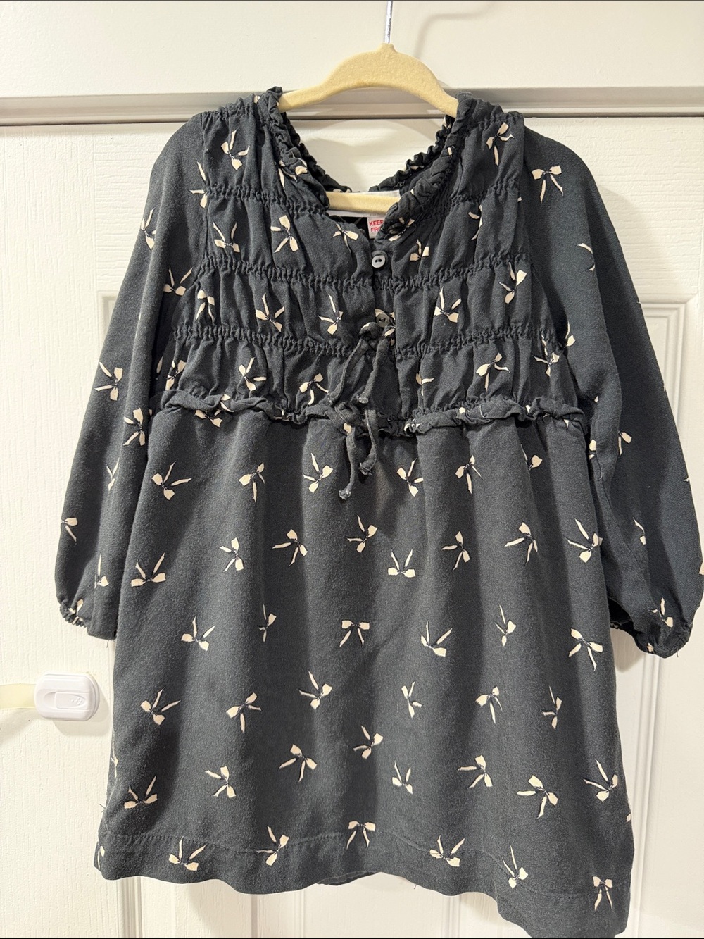 Girls' Long Sleeve Black Floral Smocked Dress